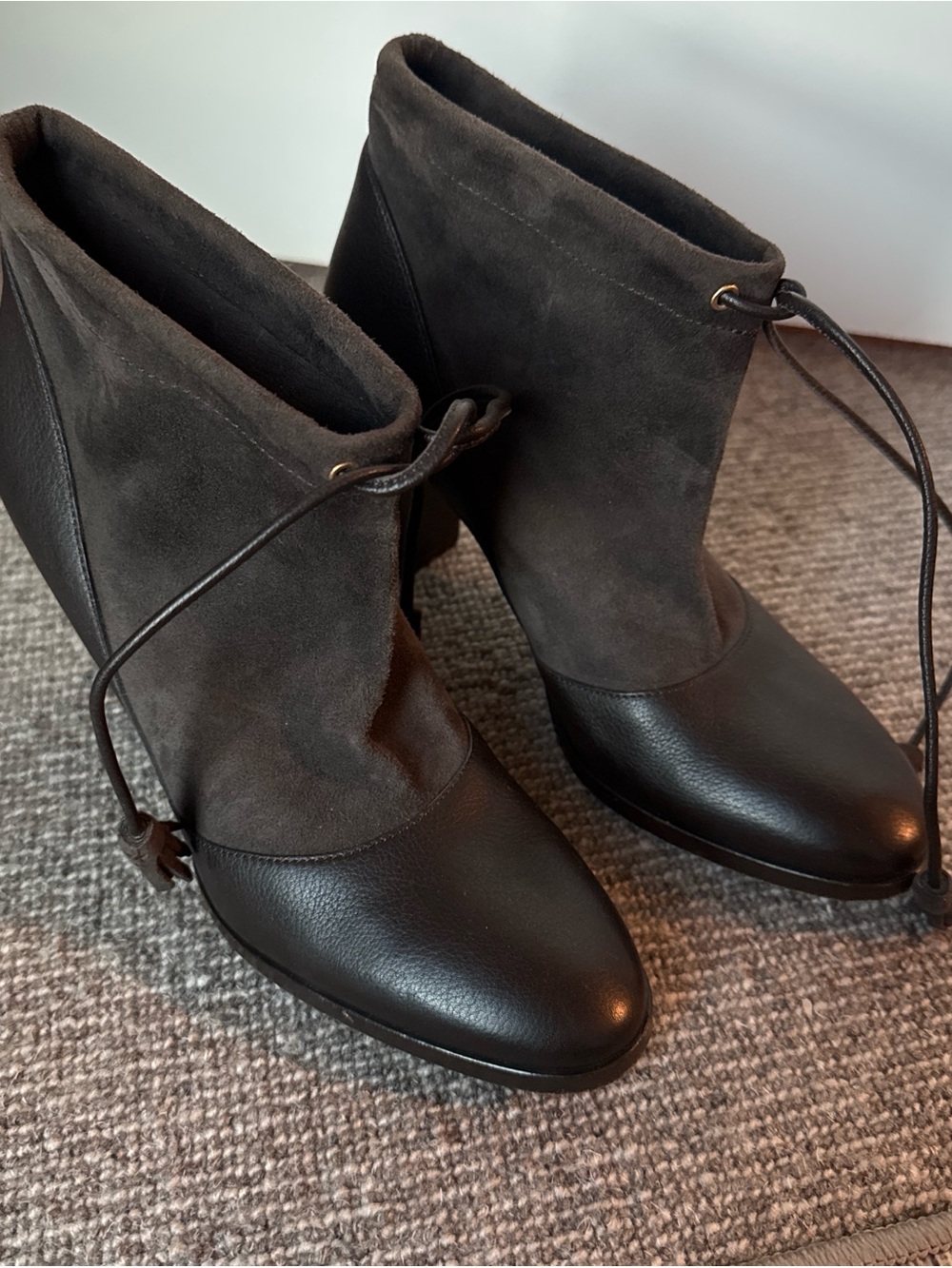 Loro Piana Dark Brown Leather and Suede Ankle Boots